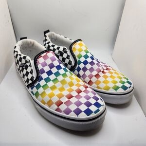 Vans Missy Sz 7 Rainbow Checkerboard‎ SlipOn Skate Sneakers Customs Off The Wall